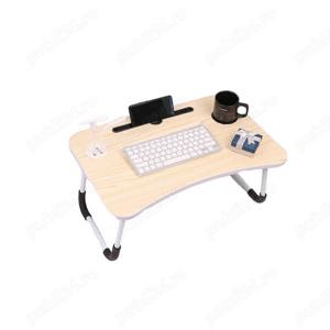 Masa laptop portabila, din lemn de bambus, cu port USB, suport pahar, suport monitor tableta, + o la