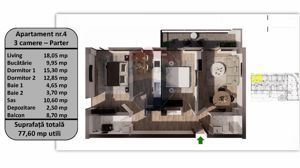 Apartament cu 3 camere de vânzare în zona Tractorul - imagine 9