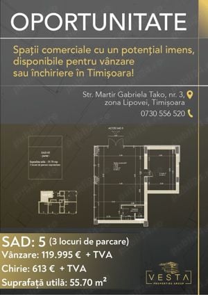 Spatiu comercial de inchiriat  55.7mp,  zona Lipovei,str  Martir Gabriela Tako nr 3 - imagine 5