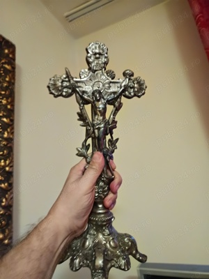 Crucifix antik argintat - imagine 4