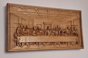 Tablou sculptat in lemn de tei- Cina cea de taină - imagine 3