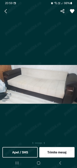 vand canapea crem cu piele maro +fotoliu stare foarte buna