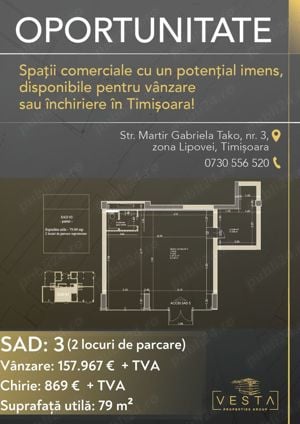 Spatiu de vanzare  sau de inchiriat  79 mp , str Martir Gabriela Tako nr.3, Zona Lipovei - imagine 5