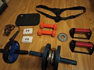 14 obiecte Sport fitness greutăți,roti exercitii,centura,coarda coapse - imagine 3