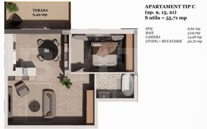 Apartament 2 camere 56mp, TVA inclus! - imagine 2