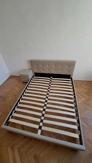 Pat cu somiera Mobexpert 160x200cm, pat metalic Ikea alb 180x200cm