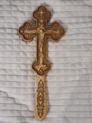 Cruce Binecuvantare Lemn,Metalica Emailata Relief 3 D - imagine 2
