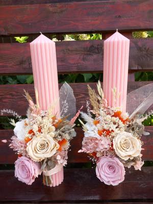 Lumanari nunta cu flori uscate și criogenate - imagine 2