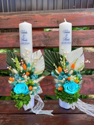 Lumanari nunta cu flori uscate și criogenate - imagine 3