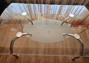 Masă de sufragerie cu blat de sticlă securizată - imagine 2