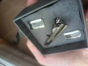 Ac cravata si Butoni Camasa Next Gun Metal Carbon Cufflink and Tie Clip Set - imagine 2