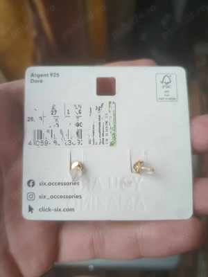 Cercei Argint Gold Plated Sterling Silver 925 Cubic Zirconia Dangle Hoop Earrings - imagine 3