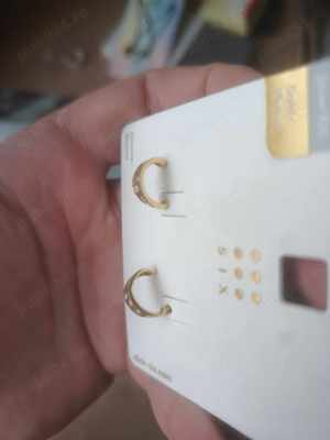 Cercei Argint Gold Plated Sterling Silver 925 Cubic Zirconia Dangle Hoop Earrings - imagine 2