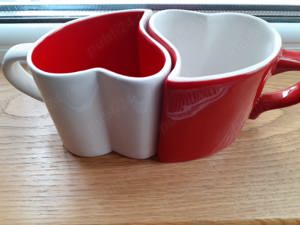 Set 2 cesti portelan, rosu alb