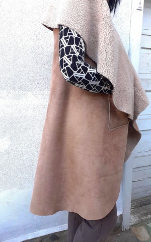 Vestă damă DBarry din blăniță sintetică cu buzunare M L cojoc piele femei haina poncho palton capa  - imagine 3