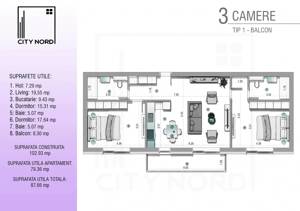 3 Camere- 88 mp Utili- Lift- Aer conditionat - imagine 10