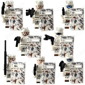 Set 8 Minifigurine tip Lego SWAT cu Scuturi si Camuflaj Alb