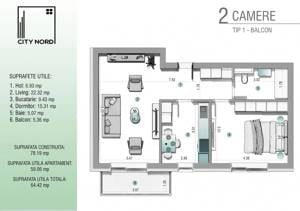 CITY NORD - 2 camere - Etaj 1 - Incalzire CALEFFI - LIFT - imagine 14