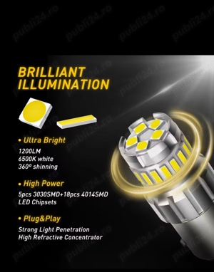  Set 2 Becuri LED, P21W Alb Rece Cip CanBus.NOI - imagine 3