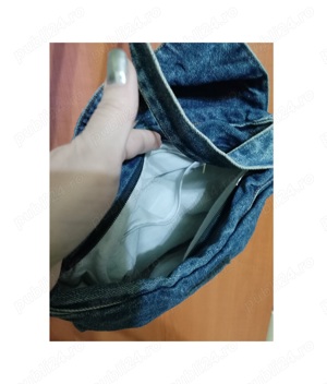 Geanta denim din jeans cu bretea lunga si buzunar interior - imagine 5