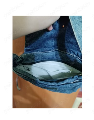 Geanta denim din jeans cu bretea lunga si buzunar interior - imagine 4