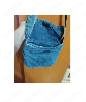 Geanta denim din jeans cu bretea lunga si buzunar interior - imagine 3