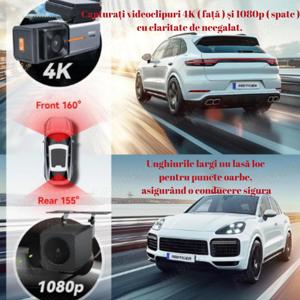 Camera dvr de bord  4k dubla, wifi, HD night vision, control APP, unghi mare de vizualizare - imagine 3