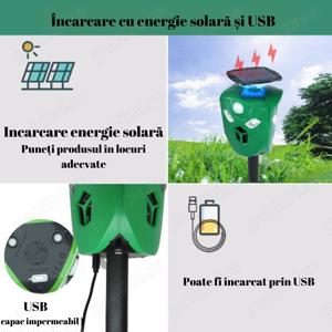 Repeler cu doua metode de alimentare: solara si USB, 360 grade,3 senzori miscare PIR - imagine 4