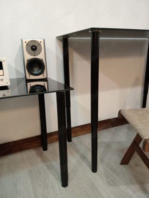 Masa sticla securizata neagra IKEA de cafea, demontabila cu H reglabil, design minimalist - imagine 3