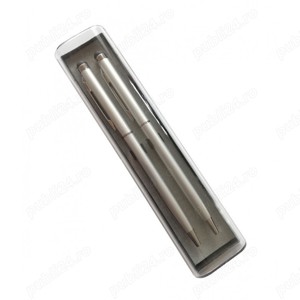 Set 2 buc, stylus de precizie 2 in 1 cu pix incorporat, in cutie din plastic, argintii