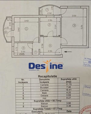 APARTAMENT 2 CAMERE, DANCU, ETAJ 2 DIN 4, MOBILAT SI UTILAT, 58 MP - imagine 6