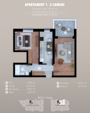 DIMITRIE LEONIDA BERCENI l Apartament 2 camere decomandat   55mp l Bloc Nou - imagine 2