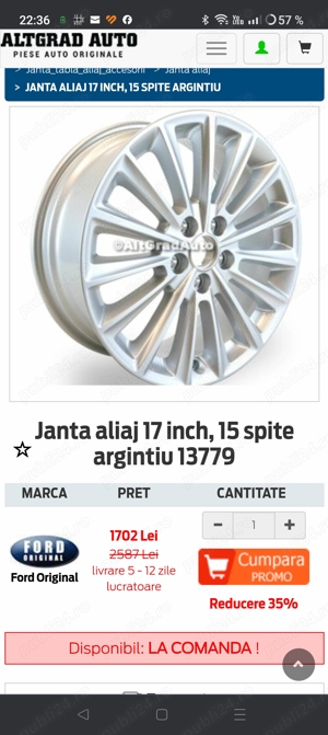 Jante originale Ford 17 cu senzori + piese SH