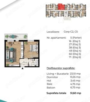 [PASARELA BERCENI] Apartament 2 camere tip studio | 51.60 mp | Bloc Nou - imagine 2