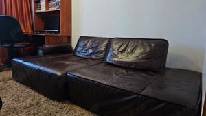 Canapea Mobexpert Piele Naturala Visiniu Inchis - imagine 2