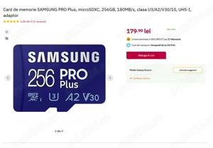 Card de memorie SAMSUNG PRO Plus, microSDXC, 256GB, 180MB s, clasa U3 A2 V30 10, UHS-I, adaptor - imagine 2