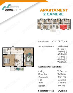 Apartament de vânzare2 camere,60mp 72000E