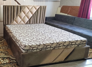 Pat tapițat catifea maro 160*200 cm