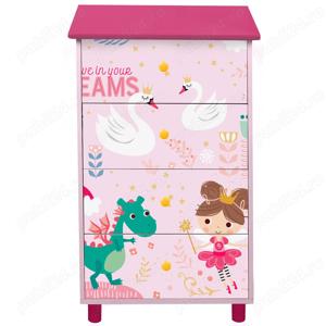 Vand Comoda copii, 70x43x30 cm, 4 sertare, Printesa si Dragon, NOU, 249 Lei