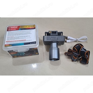 Lanterna frontala led tip laser puternica zoom raza 300metri cu acumulator incarcare usb - imagine 2
