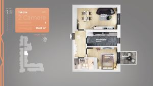 Apartament 2 camere Piata Sudului 51.6 mp utili