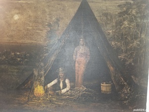 Pictura veche in ulei pe panza semnata ,100cm 60 cm,anul 1926 - imagine 2