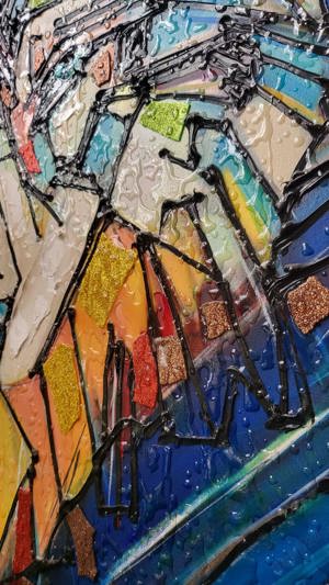 " LUP " COSTIN CRAIOVEANU (1975) Pictura Mixed panza POP ART Vitraliu tablou - imagine 5