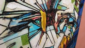 " LUP " COSTIN CRAIOVEANU (1975) Pictura Mixed panza POP ART Vitraliu tablou - imagine 3