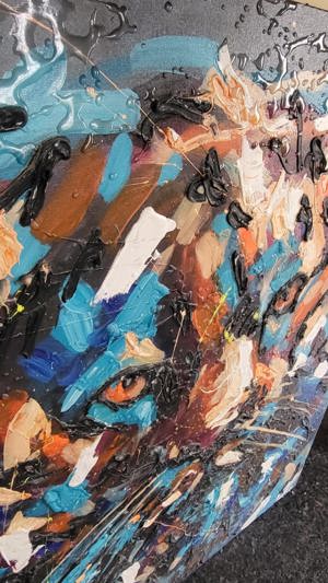 " TIGER " COSTIN CRAIOVEANU (1975) Pictura Mixed panza tablou POP ART - imagine 2