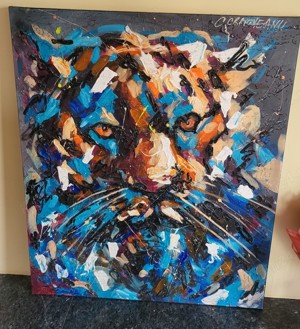 " TIGER " COSTIN CRAIOVEANU (1975) Pictura Mixed panza tablou POP ART - imagine 5