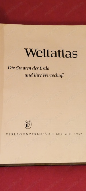 - WELTATLAS   ATLAS UNIVERSAL ( vechime 80 ani )  - AN 1957 format 26 cm x 35 cm  grosime 18 mm. 105