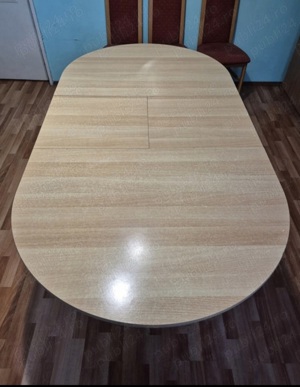 Set masa ovala extensibila 6-10 persoane (150-195 x 100 cm) stejar + 6 scaune tapisate lemn masiv - imagine 2