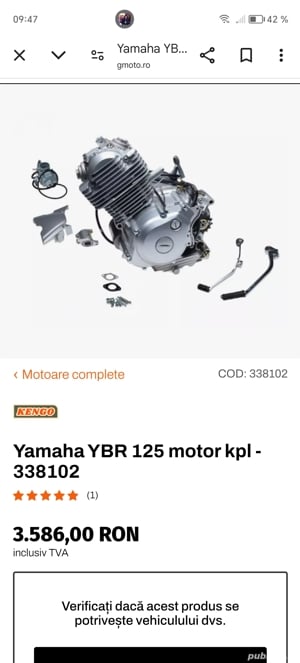 Vând motor Yamaha Ybr 125, în 5 trepte. 