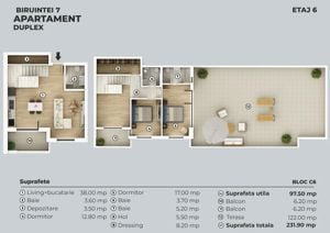 Apartament 3 camere tip duplex, scara interioara, terasa 122 mp - imagine 8